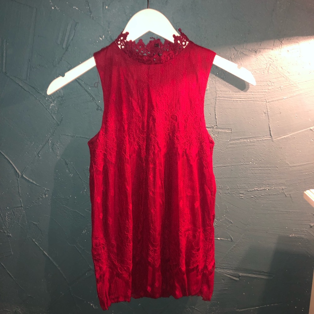 BCX Red Lace High-Neck Blouse